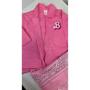 Barbie The Movie Pink Jumpsuit Costume Kids Small 2023 Movie Logo with Bandana